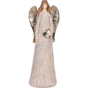 Vánoce Autronic Anděl - polyresin, hnědý se zlatým srdcem, sada 2 ks