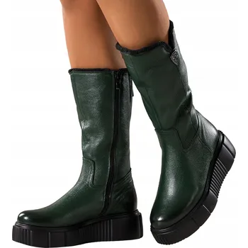 Dámské kozačky KOZAČKY Zelené Dámské KOŽENÉ Nad Koleno POHODLNÉ Na Platformě vel. 37