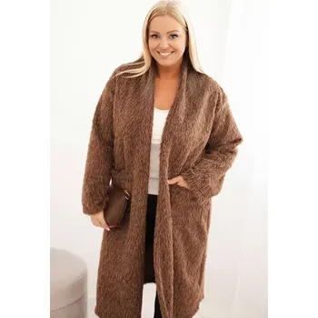 Dámský kabát Kesi Włoski Dámský kabát Plus Size z viskózy bez zapínání s kapsami hnědý Kesi Włoski černá | hnědá 3439108