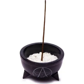 Čajovna Mani Bhadra Mani Bhadra Stojánek na vonné tyčinky a kužely Miska Pentagram černý mastek s kamínky, 10 x 6 cm