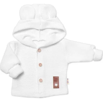 Dětský elegantní pletený svetřík s knoflíčky a kapucí s oušky Baby Nellys, bíly Velikost: 74 (6-9m)