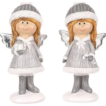 Vánoční dekorace Autronic Dívka - polyresin, šedý obleček a čepka, mix 2 druhů, cena za 1 ks, sada 6 ks