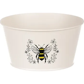 Nákupní košík Autronic Obal kovový - nízký, motiv včelky, barva krémová, sada 4 ks