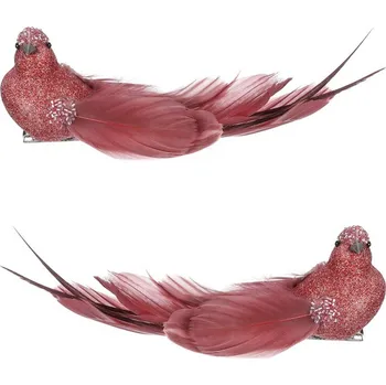 Vánoční dekorace Autronic Ptáček na klipu, barva růžová, cena za balení (4 ks), sada 2 ks