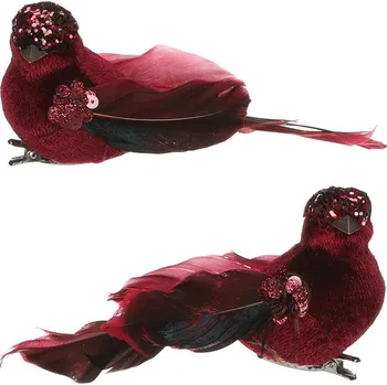 Vánoce Autronic Ptáček na klipu, barva červená, cena za balení (4 ks), sada 2 ks