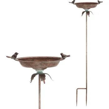 Autronic Stojan kovový - zápich, 100 cm, dekorační, s ptáčky, měděný, sada 2 ks