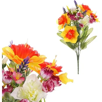 umělá květina Autronic Narcis s lučním kvítím - umělá kytice, oranžová barva, sada 6 ks