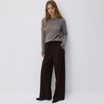 Dámské kalhoty Reserved - Široké kalhoty s pukem - tmavě hnědá - 965BU-89X - 965BU-89X-XXL