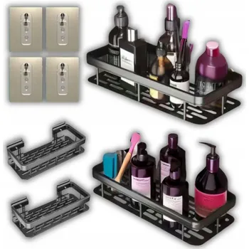 Obraz 2x KOVOVÉ POLIČKY DO KOUPELNY DO SPRCHY ČERNÉ OBDÉLNÍKOVÉ ZÁVĚSNÉ LOFT