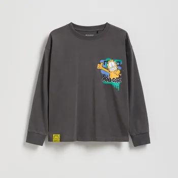 Chlapecké tričko Reserved - Tričko s dlouhým rukávem Garfield - tmavě šedá - 695IG-90X - 695IG-90X-152