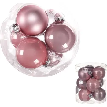 Vánoční dekorace Autronic Ozdoby skleněné - pr. 7 cm, barva růžová, cena za balení (9 ks), sada 2 ks