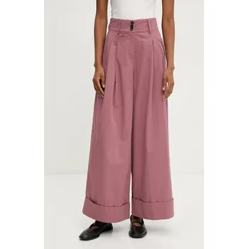 Dámské kalhoty Bavlněné kalhoty Answear.LAB dámské, růžová barva, jednoduché, high waist 5240.IKK 30X, vel. L