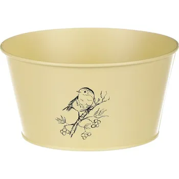 Nákupní košík Autronic Obal kovový - nízký, motiv ptáčka, barva žlutá, sada 4 ks