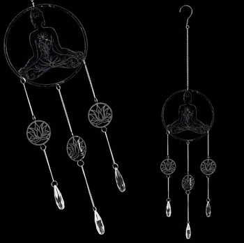 Pro ptáka Autronic Dekorace na zavěšení, kovová, stříbrná - Budha a lotus., sada 6 ks