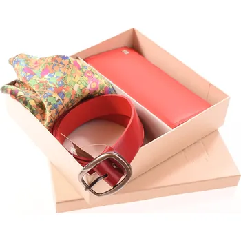 Peněženka Dámský dárkový set KUBÁT kožené peněženky, opasku a šátku | červený | S733662PL obvod pasu: 95cm