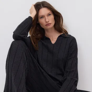 Dámský svetr Reserved - Polo svetr s&nbsp;příměsí vlny - tmavě šedá - 656HO-90M - 656HO-90M-L