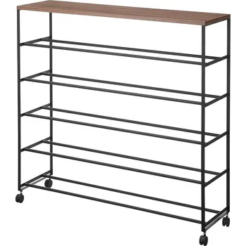 Botník 5-patrový stojan na boty s poličkou a kolečky Tower 1466, černý