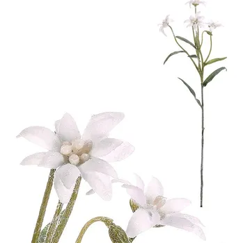 Bytová dekorace Autronic Protěž - umělá řezaná květina, bílá, ojíněná, sada 12 ks