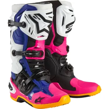 Moto obuv Boty na motorku Alpinestars Tech 10 Limitovaná Edice Coast bílo-tmavě modro-růžovo-fluo žluto-oranžovo-černé 45,5