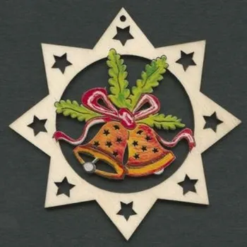 Vánoční dekorace AMADEA Dřevěná ozdoba barevná hvězda se zvonky 6 cm