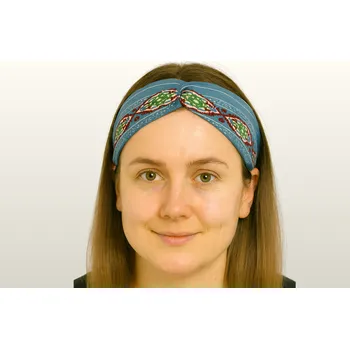 Čelenka BOHO čelenka kroucená - modrá s ornamenty