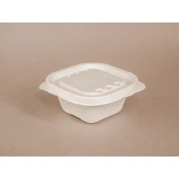 Jednorázové nádobí Miska na polévku z cukrové třtiny 330 ml + pevný kryt