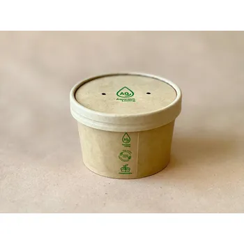 Bio papírová miska hnědá – PLASTIC FREE (8oz) 260ml , vičko zvlášť