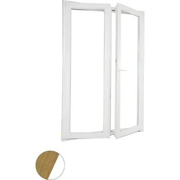 Okno ALUPLAST Plastové dvoukřídlé balkonové dveře dekor/bílé 160x200 Barva: Přírodní dub/bílá, Otvírání: Pravé, Zasklení: Dvojsklo Ug= 1,1