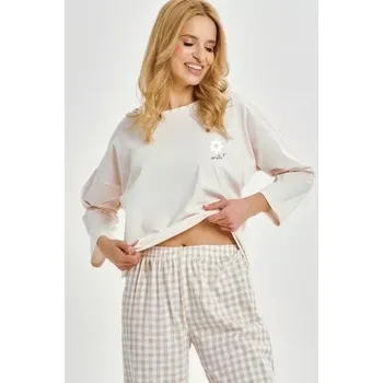 Dámské pyžamo Dámské pyžamo 3438-Vera, dlouhý rukáv, béžová, vel. S, M, L, XL