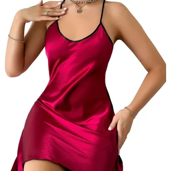 Dámské noční prádlo Dámská noční košile s krajkou se srdíčky Elegantní průhledná zadní část Jednobarevná košilka z lehkého polyesteru Různé barvy červená L