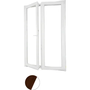 Okno ALUPLAST Plastové dvoukřídlé balkonové dveře dekor/bílé 130x210 Barva: Tmavý dub/bílá, Otvírání: Levé, Zasklení: Dvojsklo Ug= 1,1