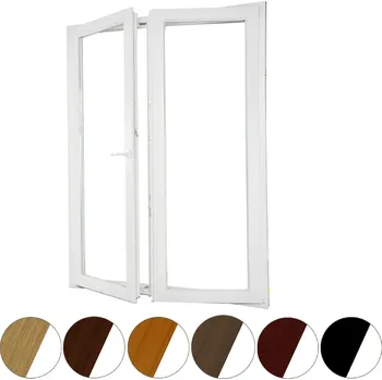 Okno ALUPLAST Plastové dvoukřídlé balkonové dveře dekor/bílé 150x210 Otvírání: Levé, Zasklení: Trojsklo Ug= 0,7