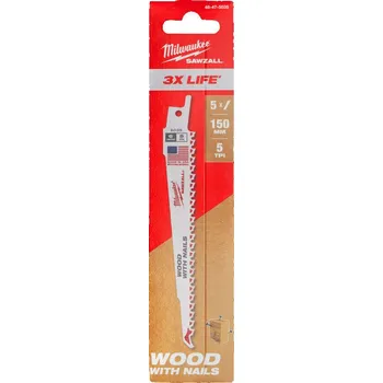 Pilový plátek MILWAUKEE 48475035 pilky do ocasky THIN KERF 150*5/TP, síla 1,27mm, dřevo, dřevo s hřebíky, 5ks 48475035