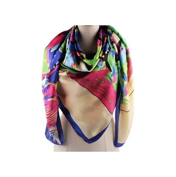 Velký saténový šátek s květy 130x135 cm - 1 ks - 23 modrá královská