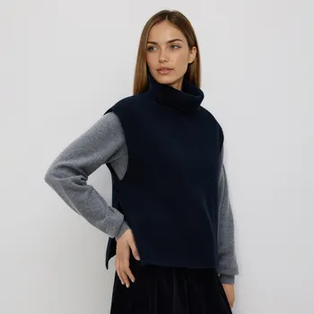 Dámský svetr Reserved - Úpletová vesta s rolákem - tmavomodrá - 264GV-59X - 264GV-59X-XL