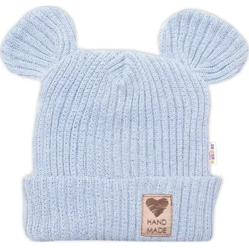 Kojenecký body Pletená bavlněná čepice s oušky, dvouvrstvá, Hand Made Baby Nellys, modrá Velikost: 80/86 (12-18m)