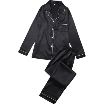 Dámské pyžamo Dámské sametové pyžamo s límečkem a kapsičkou Jednobarevný komplet s dlouhým rukávem a kalhotami z polyesteru a spandexu v různých barvách černá XL