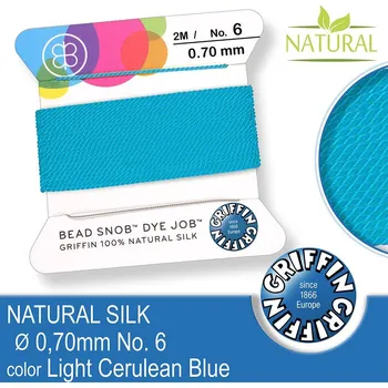 Nit Hedvábná nit s jehlou GRIFFIN síla nitě 0,7mm No.6 délka 2m. Barva Light Cerulean Blue