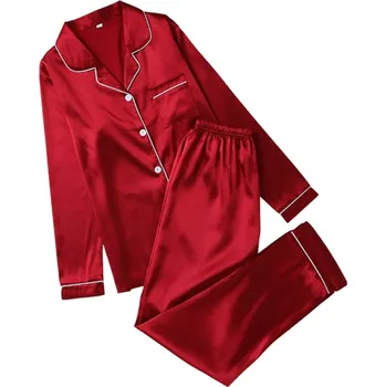 Dámské oblečení Dámské sametové pyžamo s límečkem a kapsičkou Jednobarevný komplet s dlouhým rukávem a kalhotami z polyesteru a spandexu v různých barvách červená XXL