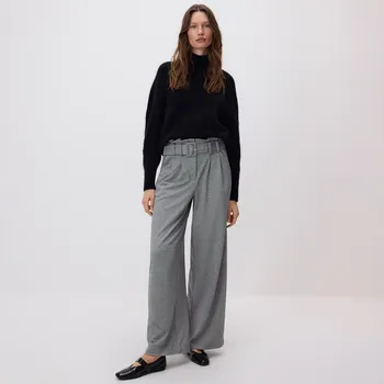 Dámské kalhoty Reserved - Kalhoty s širokými nohavicemi a páskem - světle šedá - 630GA-09M - 630GA-09M-M