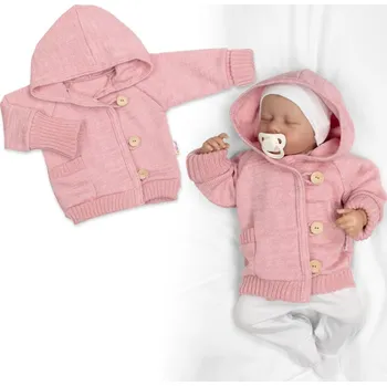 Baby Nellys Rostoucí pletený svetřík s kapucí, zapínání knoflíčky - pudrově růžový Velikost: 56/62