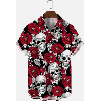 Pánská košile Havajská košile s lebkami FLOWER SKULL Velikost: 3XL