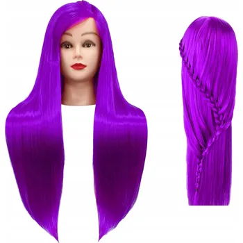 Hlavní tréninková hlava Iza 80 cm fialová, termické vlasy + rukojeť, kadeřnická hlava pro česání, cvičební hlava ILSA-PURPLE-80CM(IZA)
