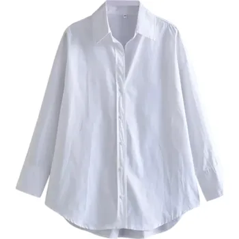 Dámská košile Dámská elegantní volná košile s límečkem a dlouhým rukávem Jednobarevná halenka na knoflíky z lehkého polyesteru Stylový top pro každý den bílá XS