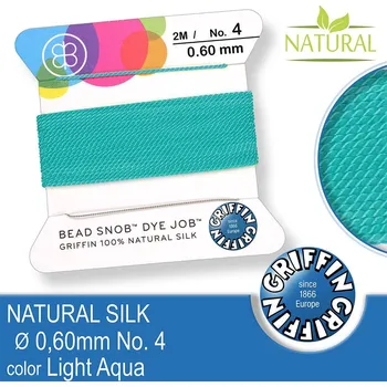 Nit Hedvábná nit s jehlou GRIFFIN síla nitě 0,6mm No.4 délka 2m. Barva Light Aqua.
