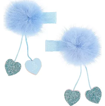 Sponky do vlasů s bambulkou a srdíčky modré