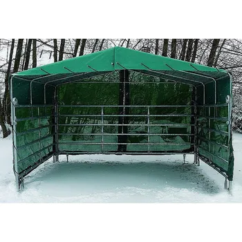 Mobilní přístřešek pro zvířata ALM 3 x 3,6 m s protiprůvanovou sítí na bocích