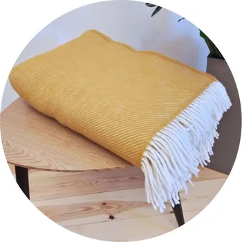 deka Vlněná deka se střapci – 100% vlna, 500 g/m2, žlutá 160 x 200 cm