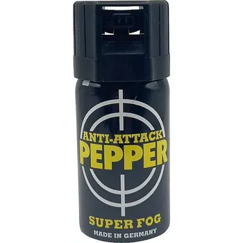 Obranný sprej Sprej anti attack PEPPER SUPER FOG 40ml (Pepřák určený k sebeobraně před nafetovanými a opilými agresivními jedinci, hlavice Cone FOG, výstřik má charakter mlhy s dosahem až 4 metry)