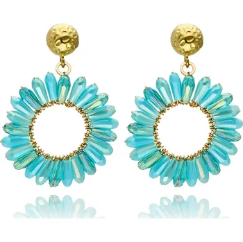 Náušnice Yvon Kruhové letní náušnice MADERA s fasetovaným sklem v tyrkysových tónech